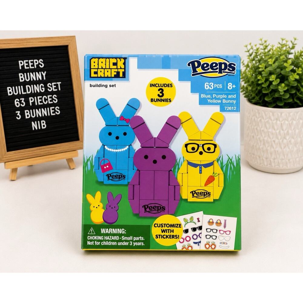 Brickcraft Peeps Bunny Building Set 63 Pieces Blue Purple Yellow 72612 NIB